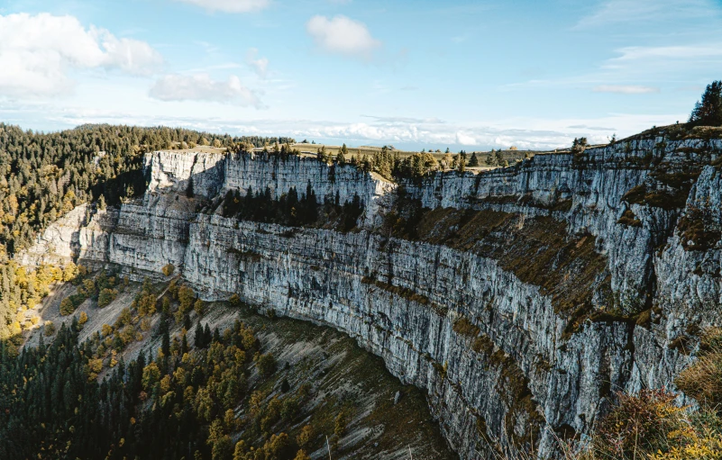 the big rocky landscape is filled with green trees