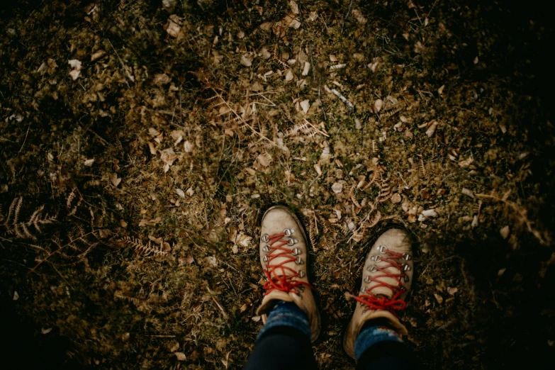 the feet of a person wearing red shoes