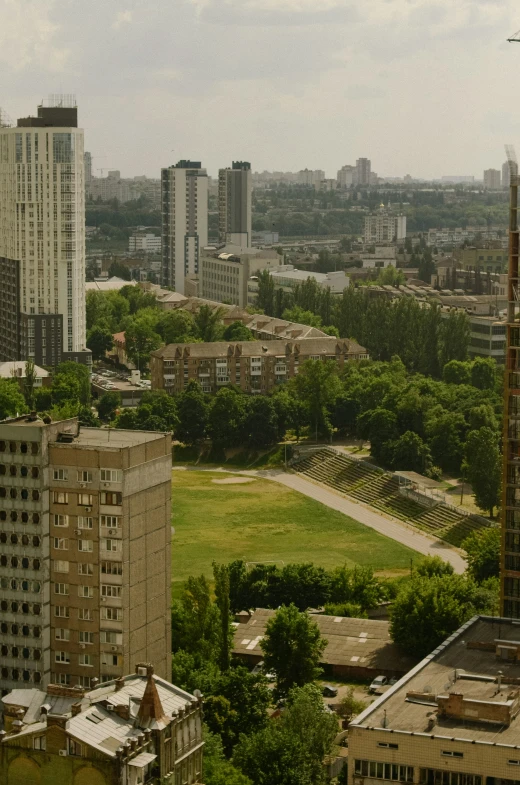 a large field in the middle of a city