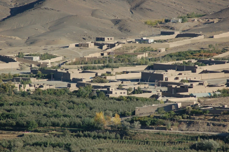 an outdoor village with no roof and trees