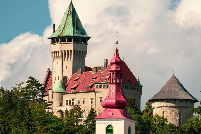 two very colorful roofs of a castle