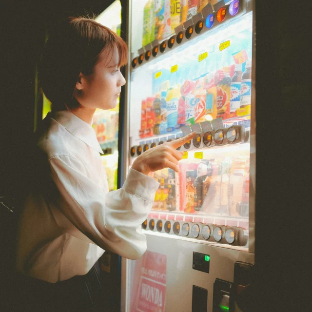 woman playing a game at a vending machine