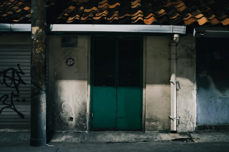 an open door is shown on the side of a building