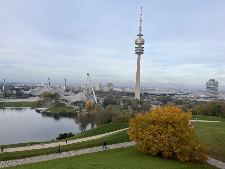 view of the city of riga from across the park