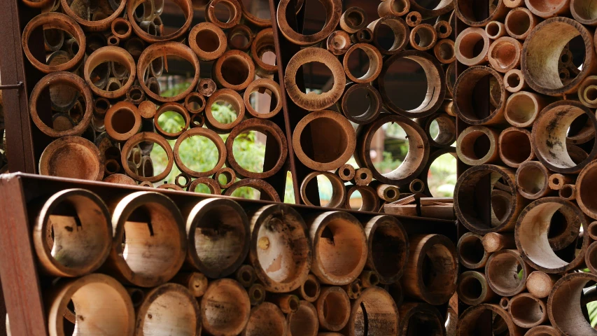 a very long table with lots of different objects on it