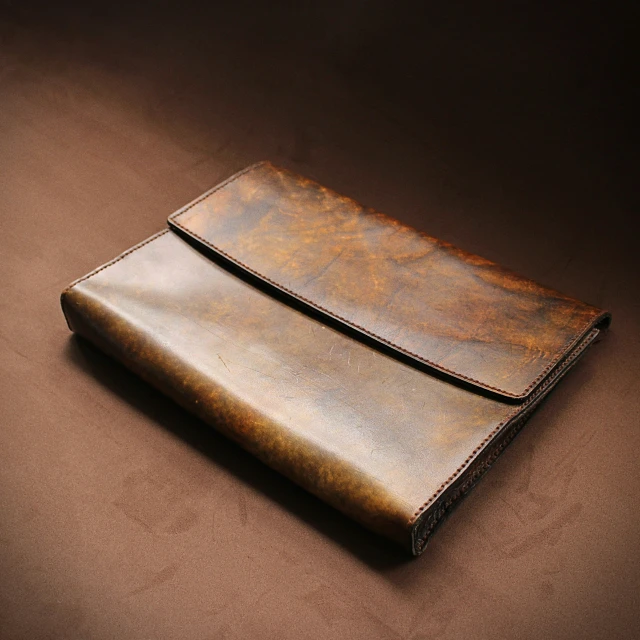 a leather folder with its cover open