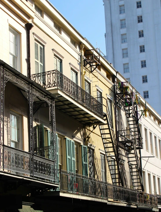 a couple of fire escapes on top of several buildings