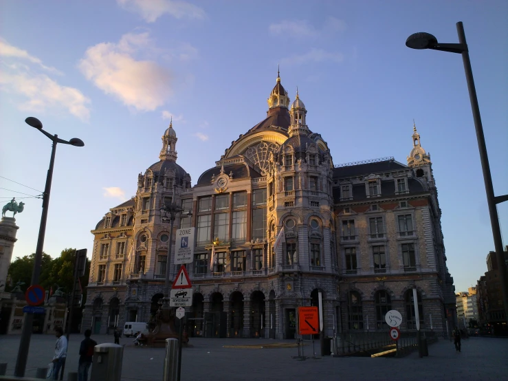 a large building on a corner street