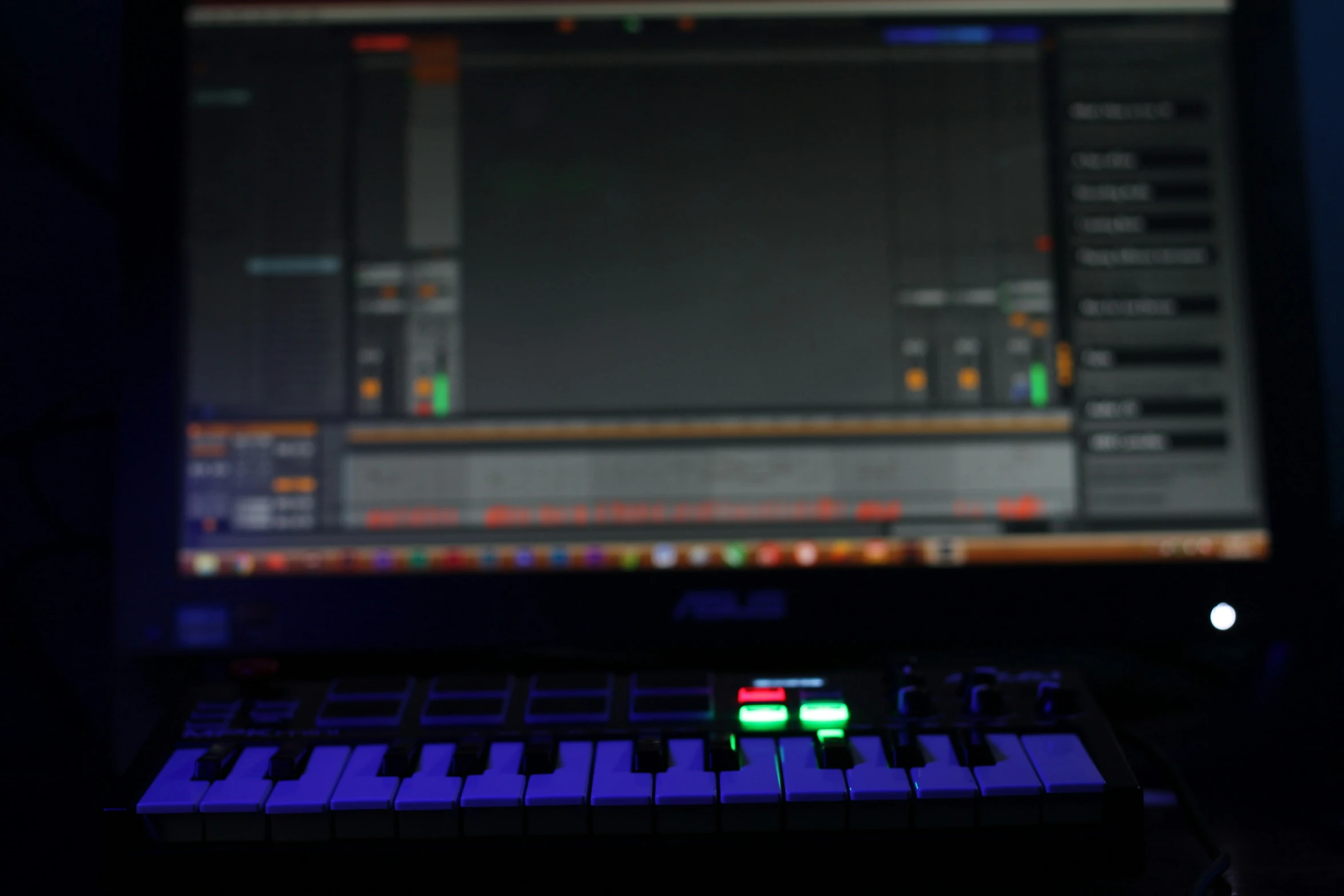 the keyboard is illuminated by a glowing screen