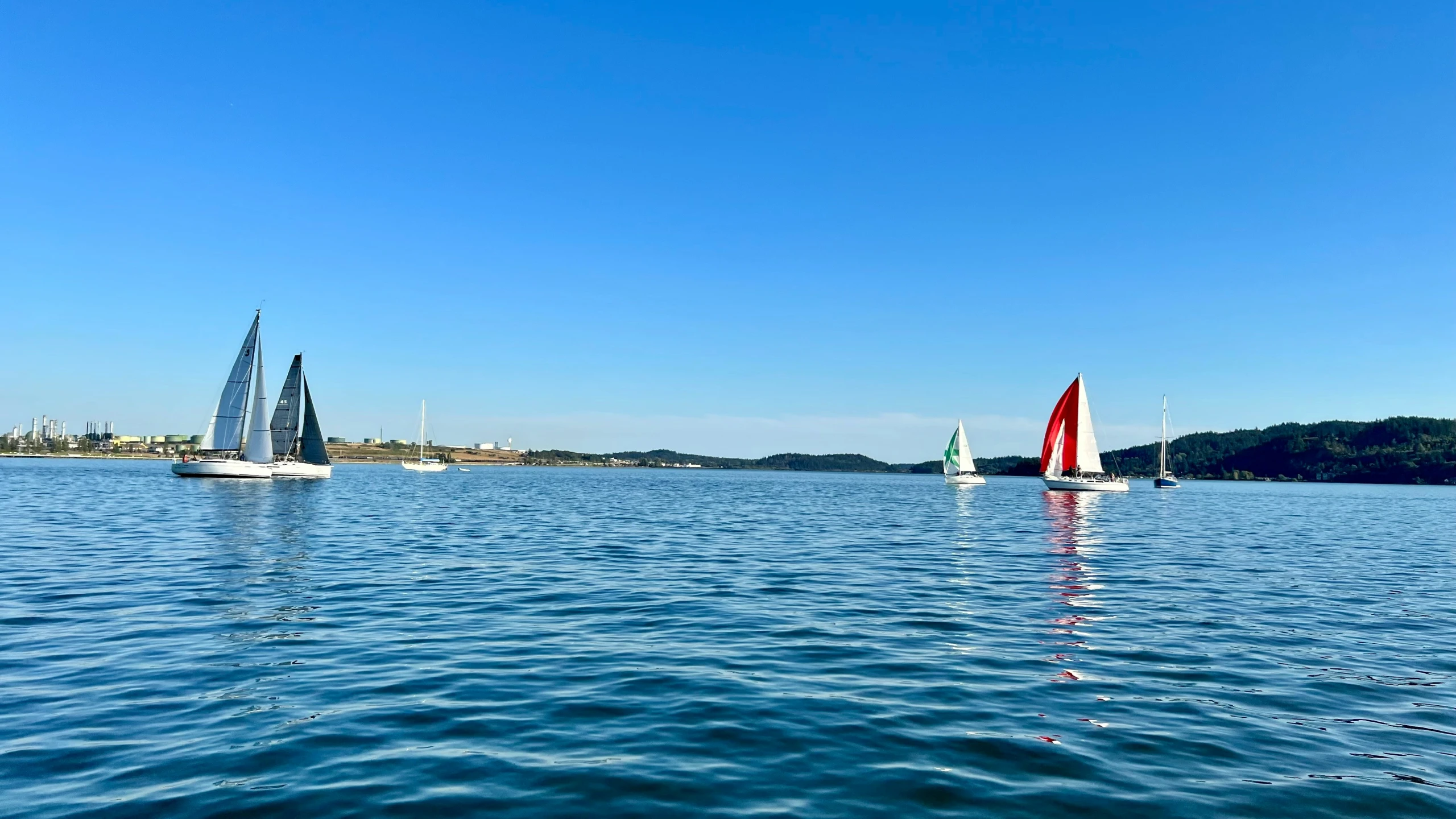 there are many small sailboats out in the water