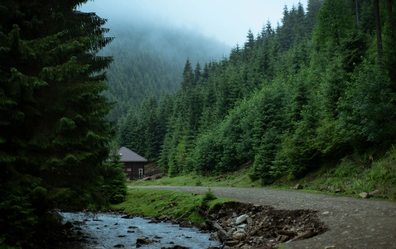 an image of a scenic cabin in the woods