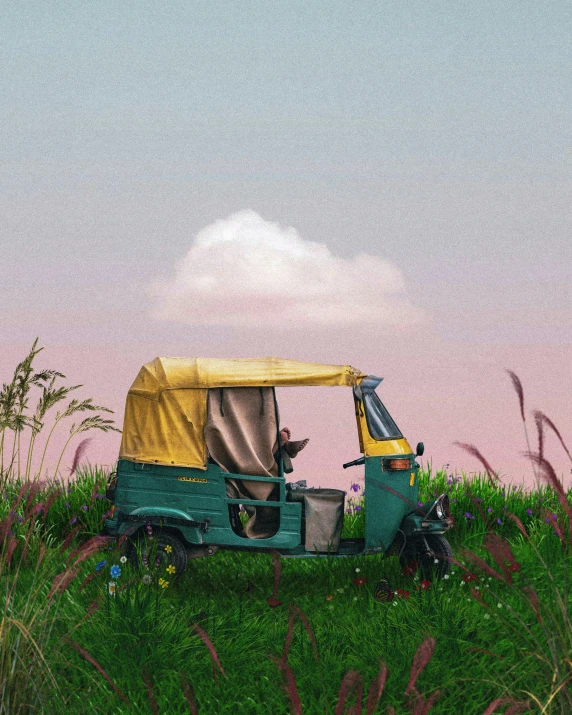 the image is a scooter with a tent on top