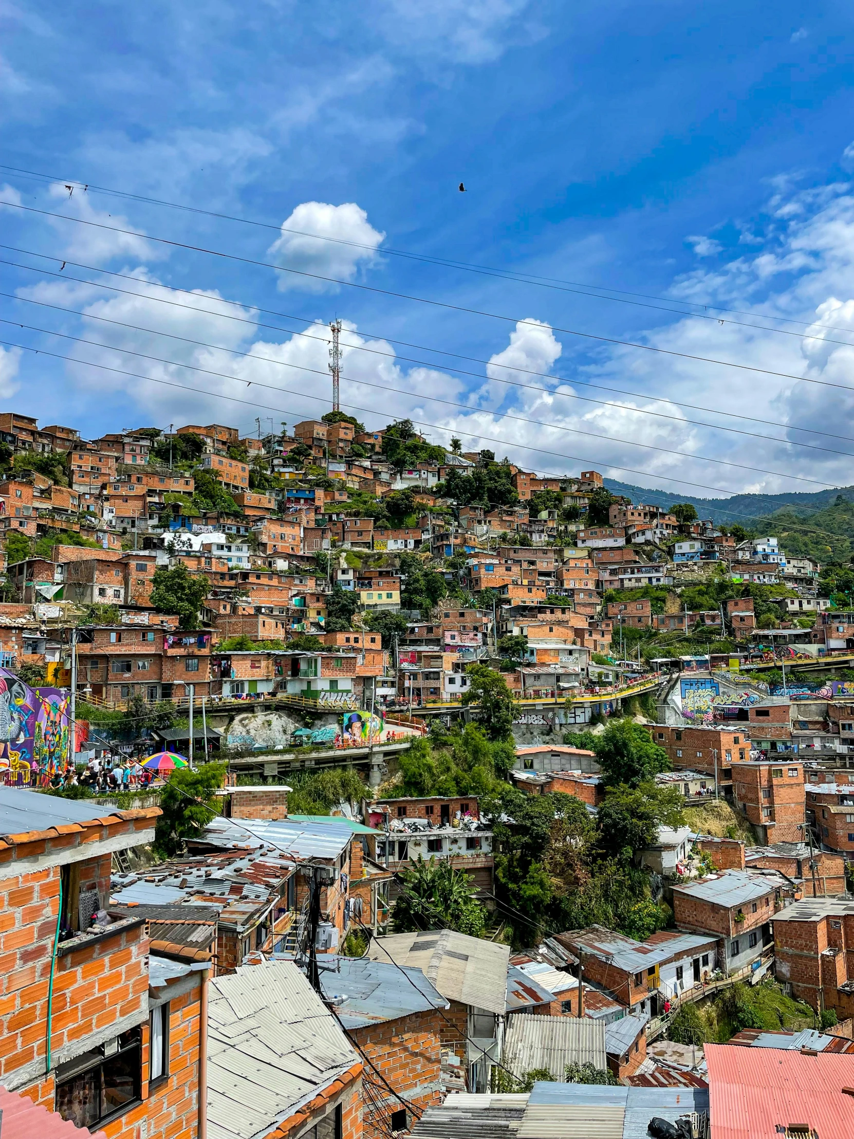 the rooftops and houses on this village are dotted by dotted lines of dots