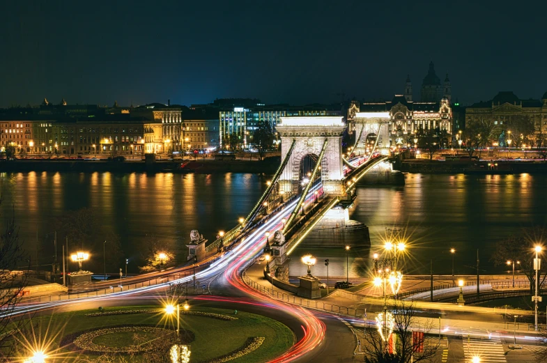 a night time view of a city with traffic