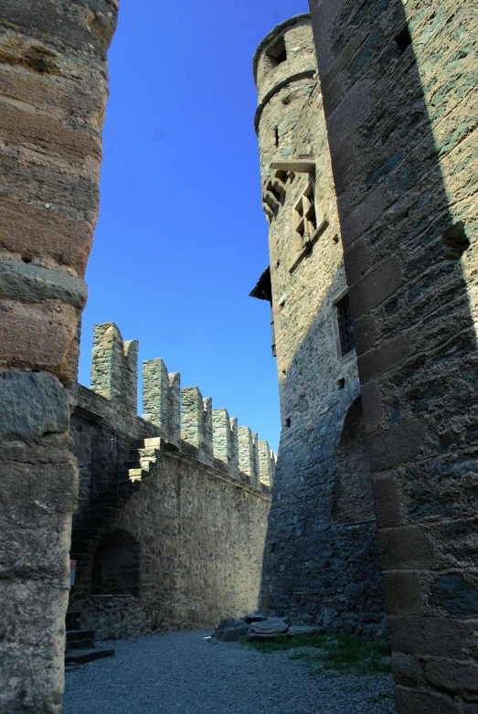 looking through between the two walls of a medieval city wall