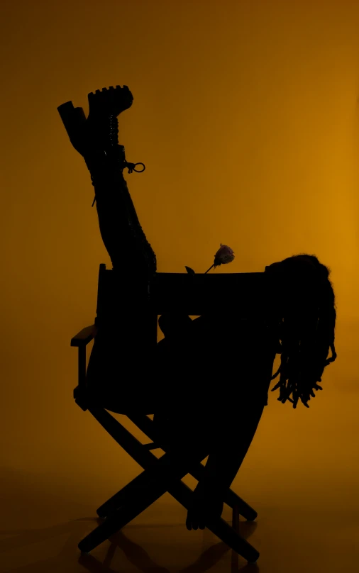 a silhouette of a woman on a directors chair