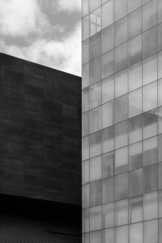 the side of a building in black and white
