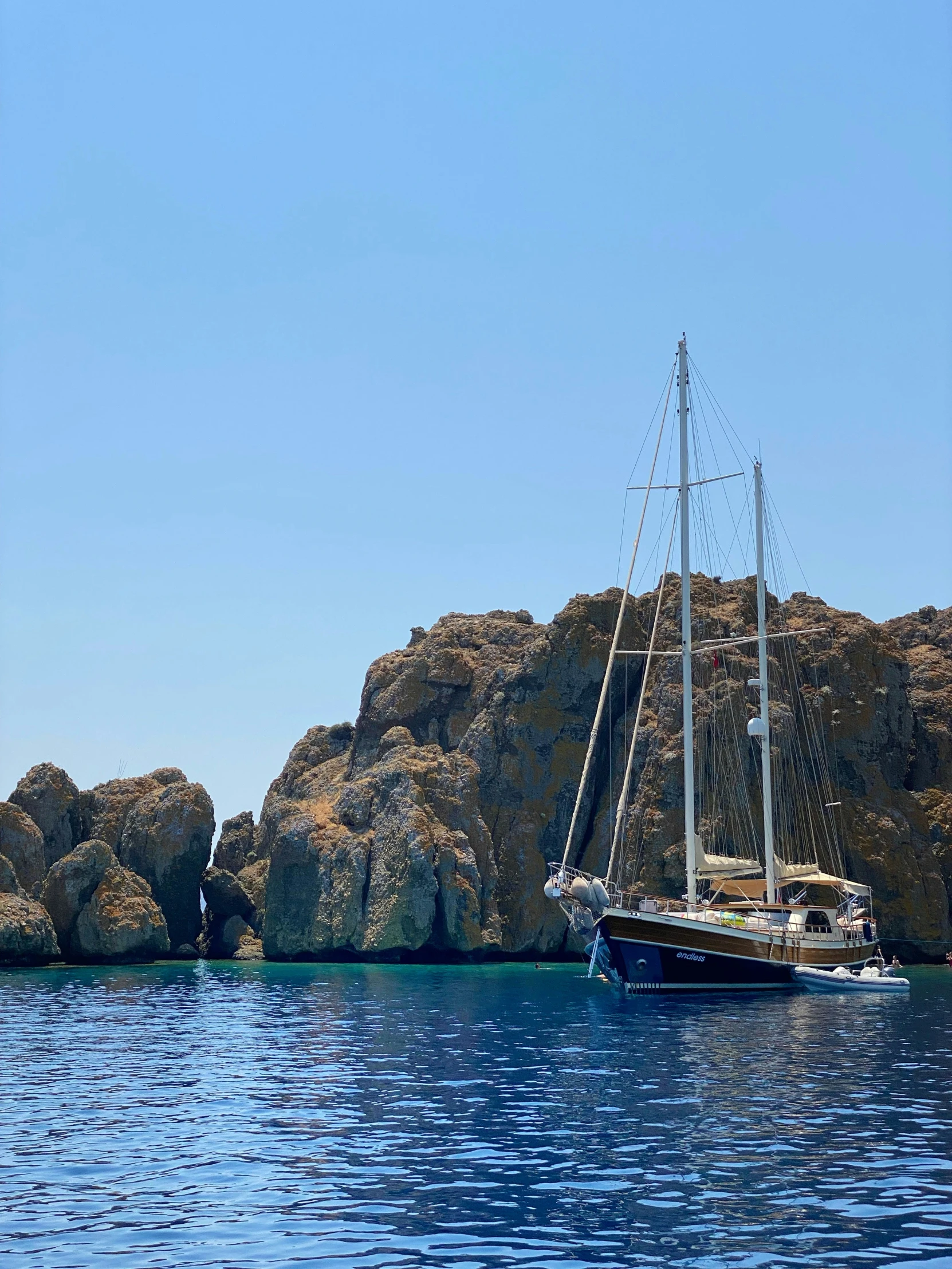 a small boat on a big blue body of water