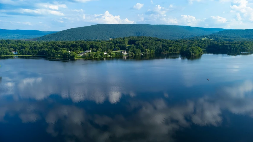 there is a lake with some clouds in it