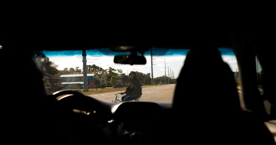 the inside view of a vehicle as seen from behind