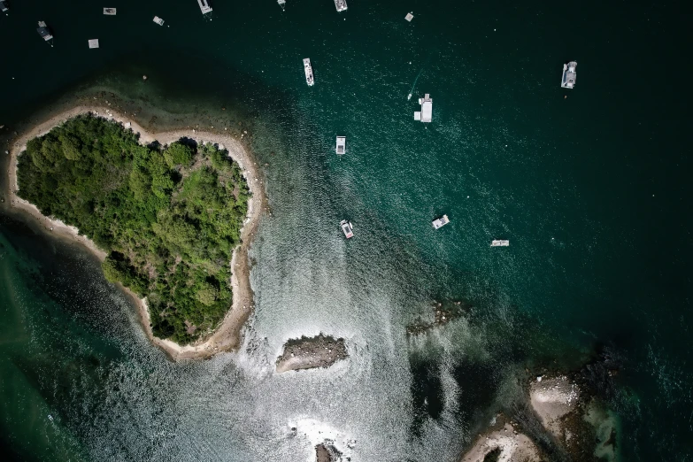 an aerial view of the waters and islands around it