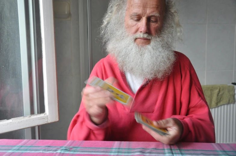 an older man with grey hair and beard wearing a robe