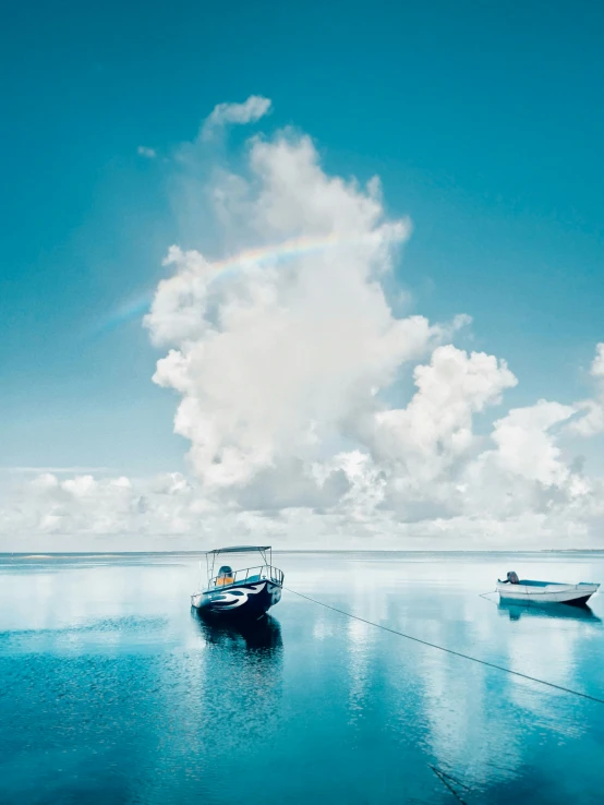 there are boats on the clear blue water