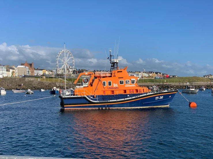 a fishing boat on the ocean near some docks