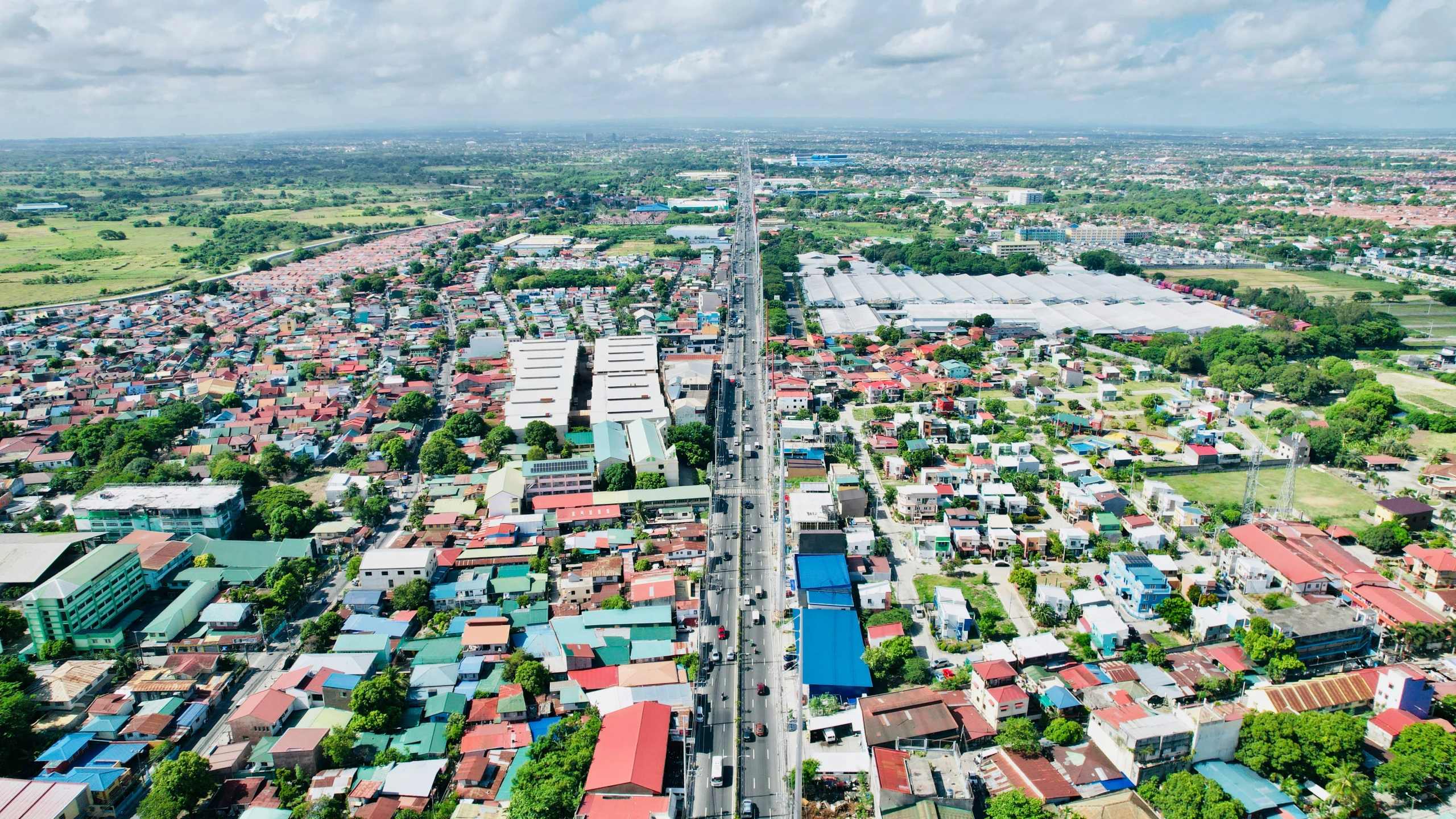 an aerial s of a city with many colorful houses