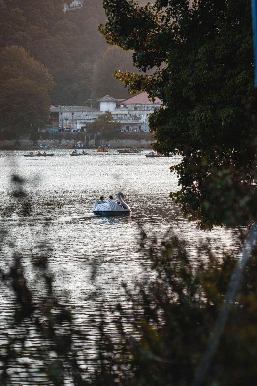 a person on a boat in a lake