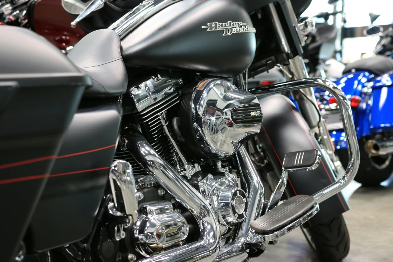 a motorcycle is displayed in a showroom