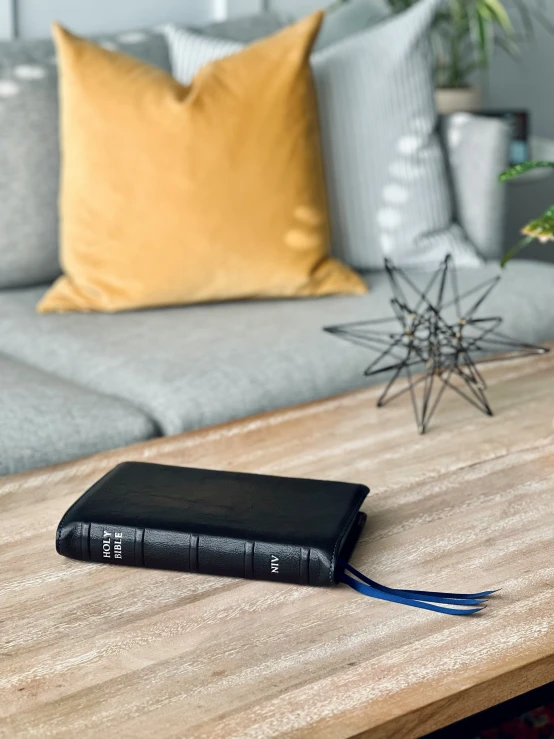 a wallet laying open on a wood table