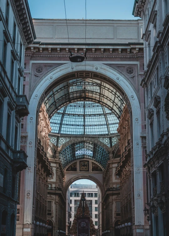 a large building with two archways inside of it