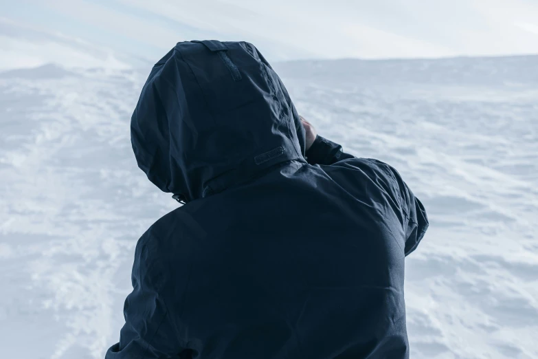 a man standing in the snow alone and looking into a distance