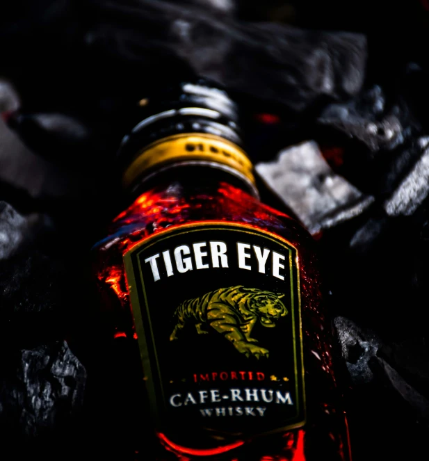 a tiger eye whiskey bottle is pictured in this picture