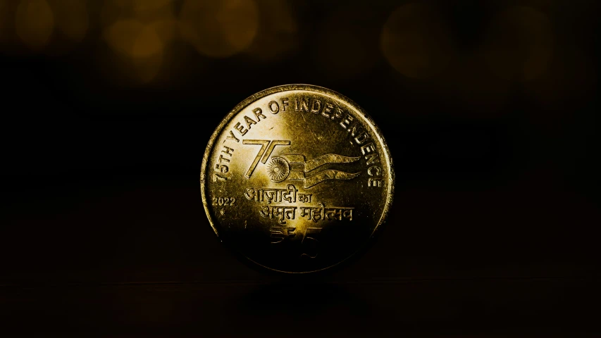 a coin that has been placed on a table