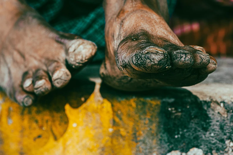 a dirty elephant's right foot with dirt on it