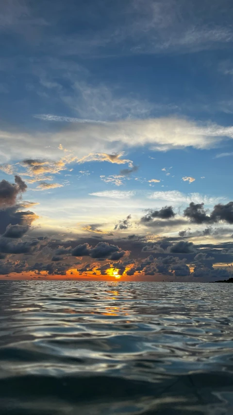 the sun setting behind the clouds on the ocean