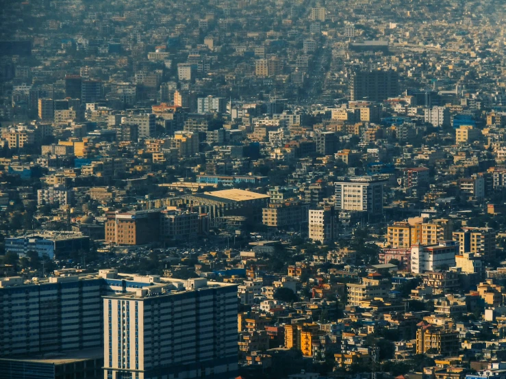 a view of a city from an airplane on top