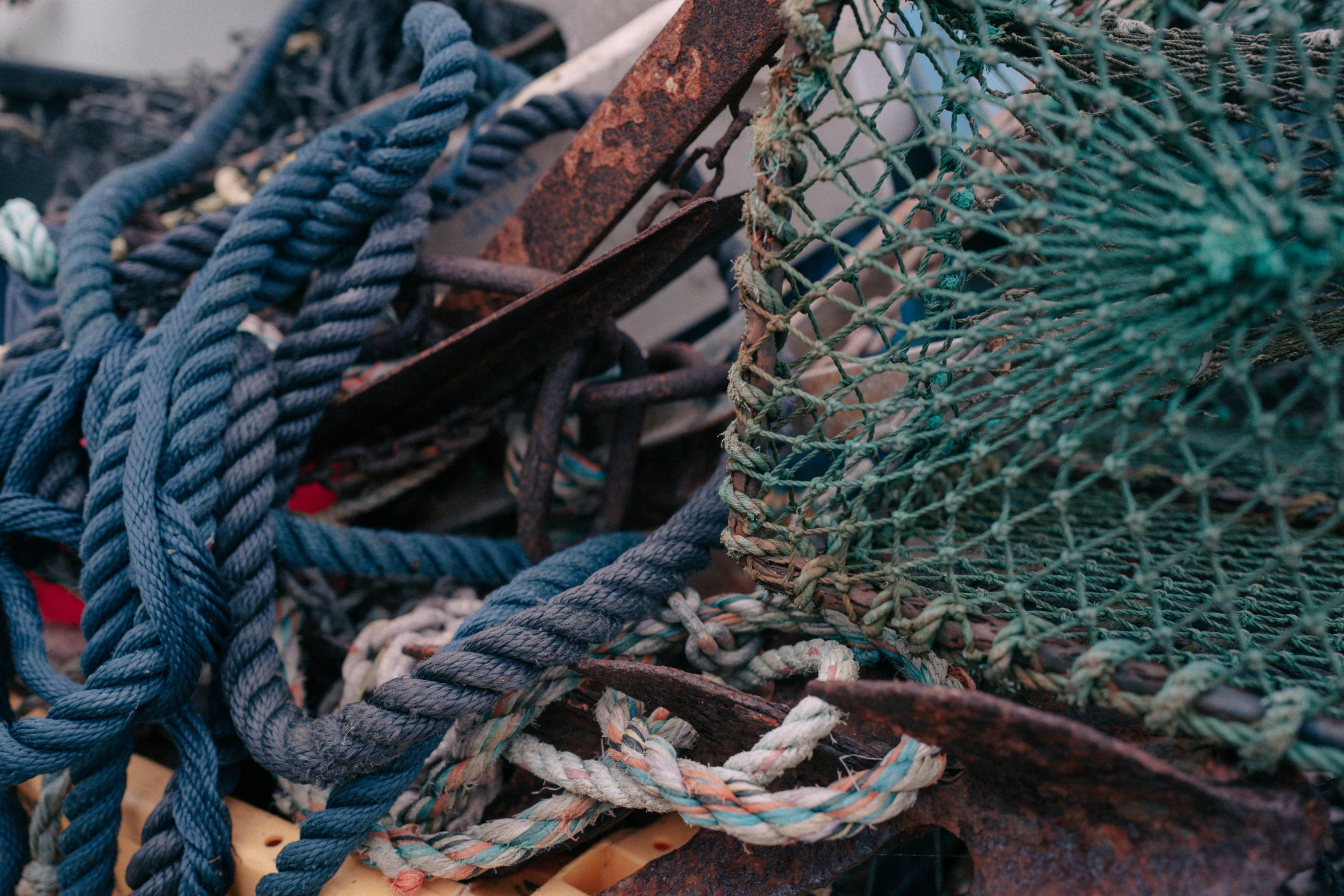 the ropes are attached to the nets in a pile