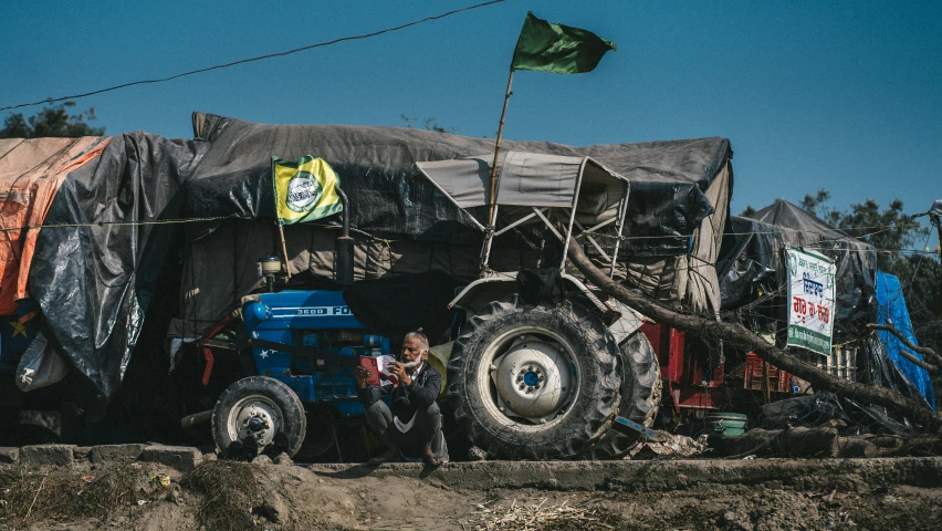 the tractor has a black covering over it