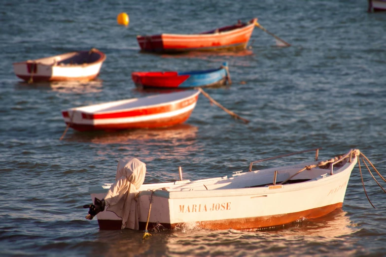 several small boats out in the ocean on a sunny day