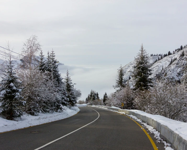 the road is empty and has no traffic in winter