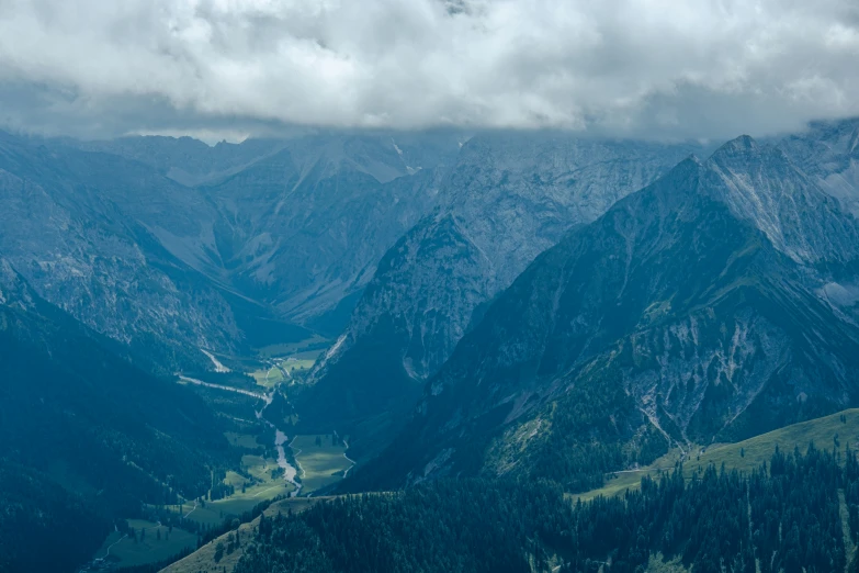 aerial view of the surrounding mountains and valley