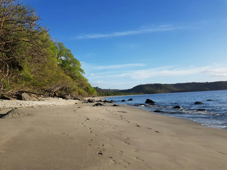 there is a beach with rocks and water