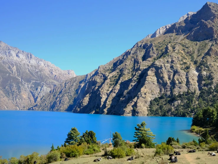 mountains rising over a body of water and trees