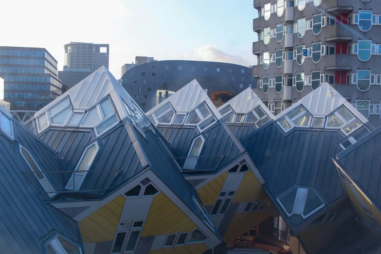 a group of buildings sit near each other