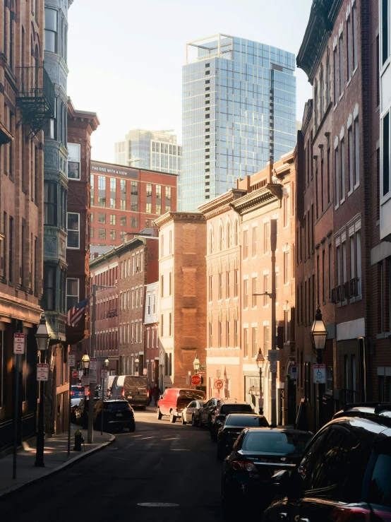 a very pretty city street lined with lots of buildings