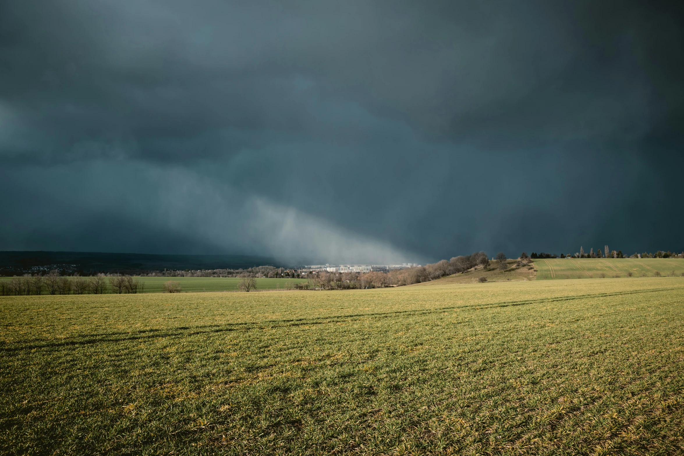 a wide open field is shown in the background