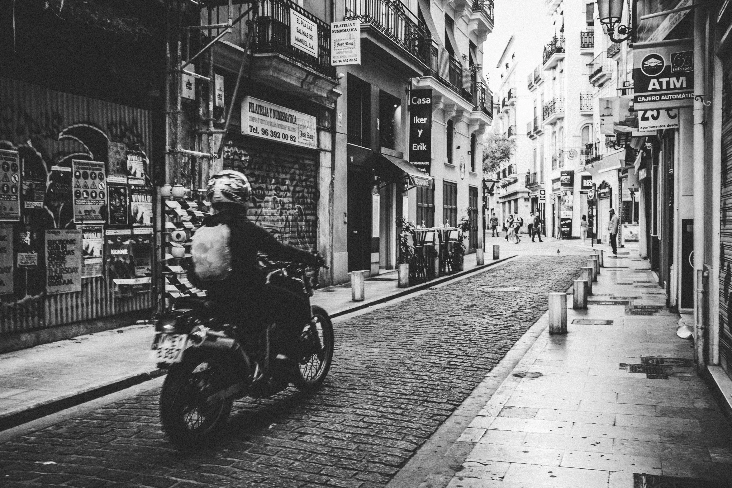 a motorcycle is parked on the side of a street